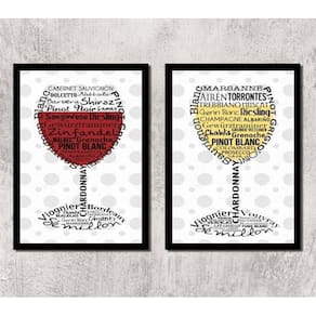 Kit 2 Quadros Vinho Branco E Vinho Tinto 45X34Cm - Com Vidro