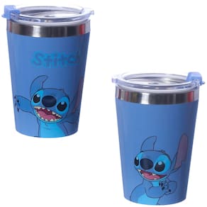 Copo Stitch Térmico Quente Gelado 300ml Azul Com Tampa Oficial Disney