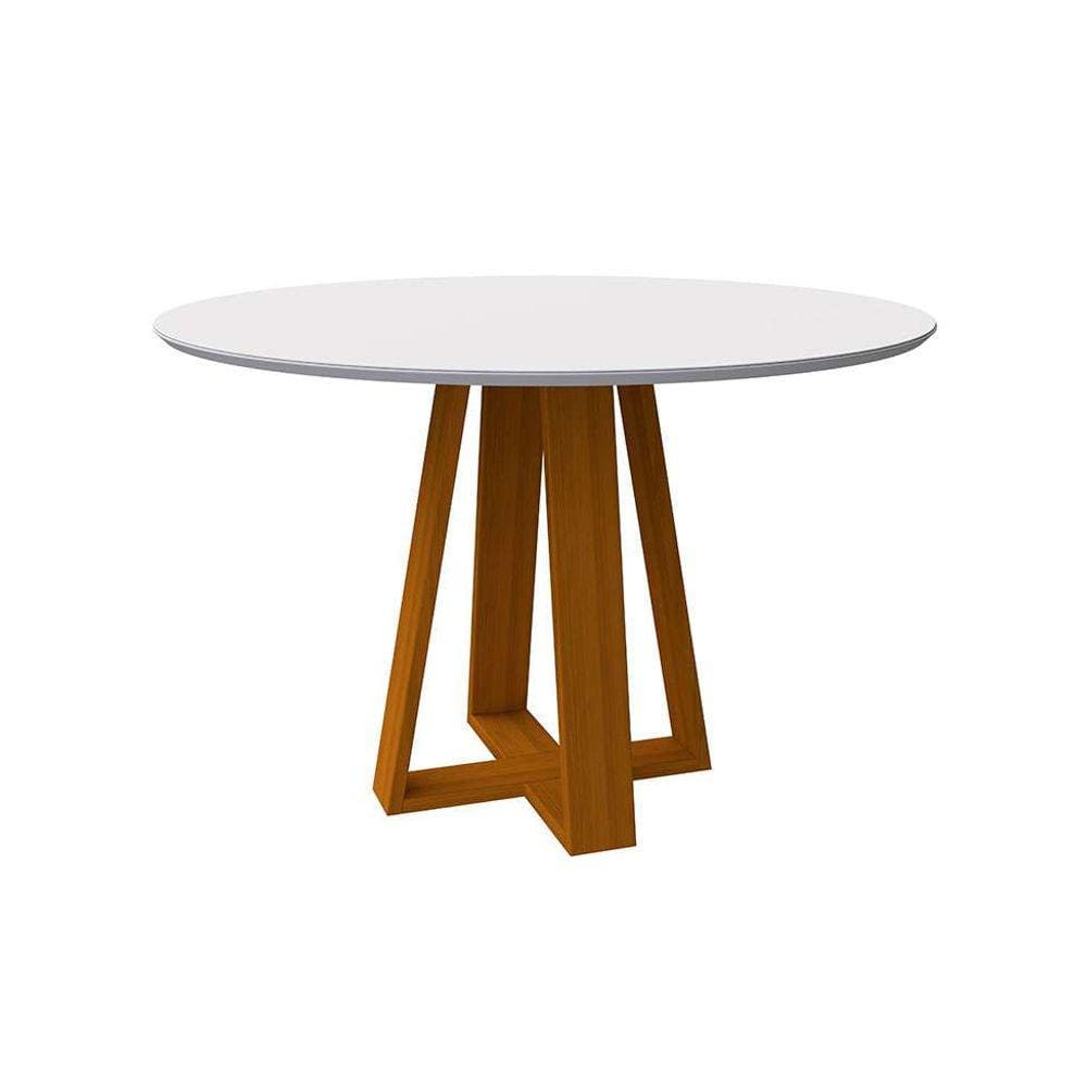 mesa de jantar redonda com tampo de vidro vitoria off white e ype 120 cm