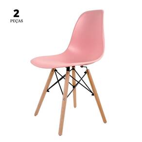 Conjunto Com 2 Cadeiras Eames Rosa Base Em Madeira