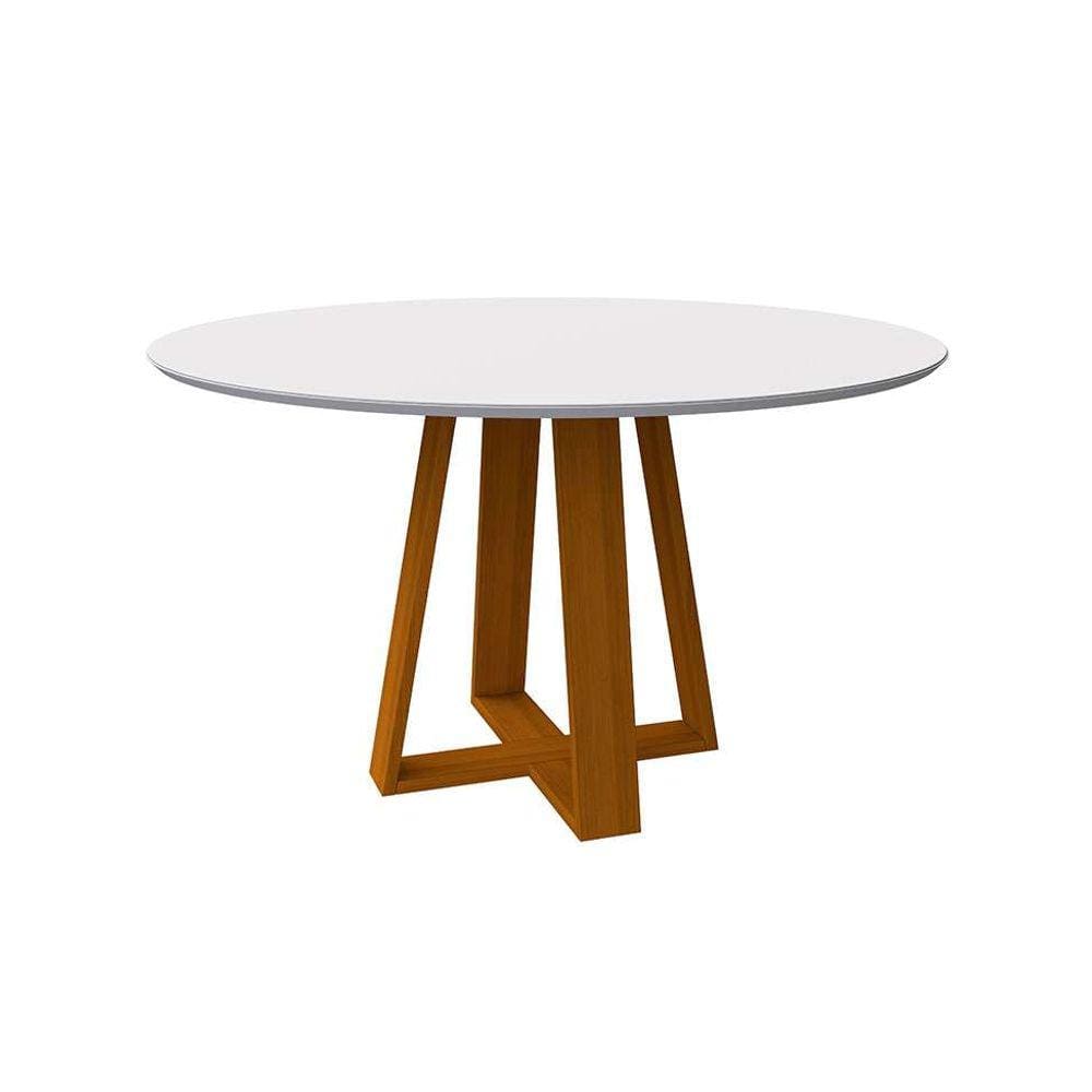 mesa de jantar redonda com tampo de vidro vitoria off white e ype 135 cm