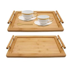 Kit 2 Bandejas De Bambu Para Servir Café Da Manhã Decorativa