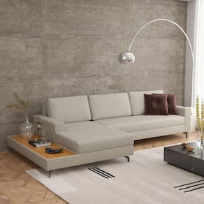 Sofá em Linho 322cm Chaise Esquerdo e Deck Loft Areia