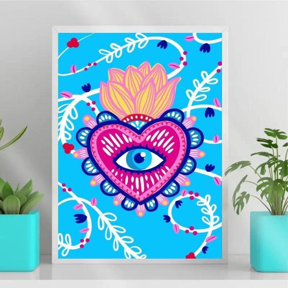 Quadro Coração Mexicano 45x34cm - Madeira Branca