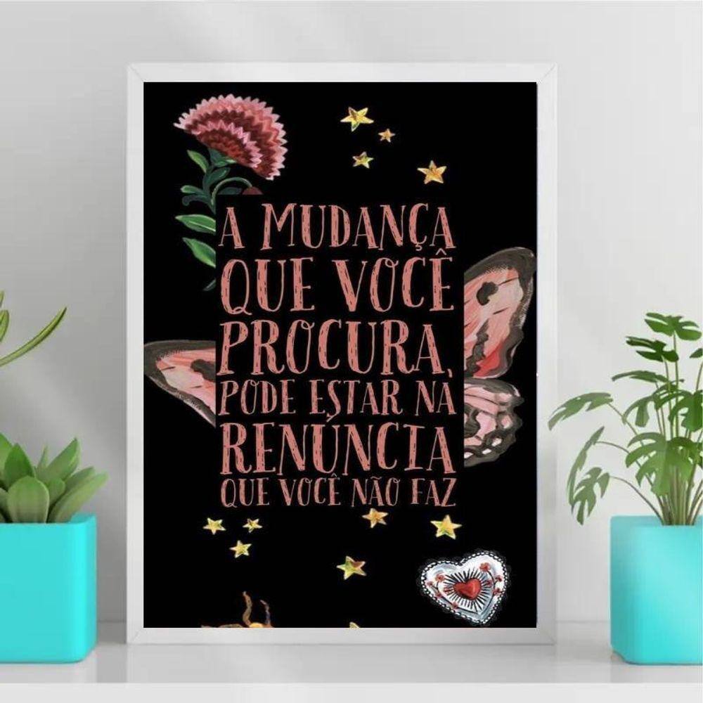 Quadro Decorativo Mudança Renuncia 33x24cm - Madeira Branca