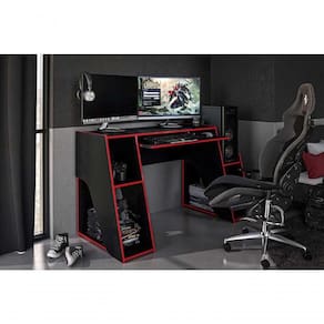 Mesa Gamer Kyoto - Preto/borda Vermelha
