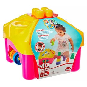 Blocos de Encaixe Casinha de Atividades 10 pçs Rosa - MK211 - Dismat