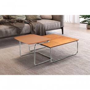Conjunto Mesa De Centro Kairos Base Cromada Larflex Cor:terracota