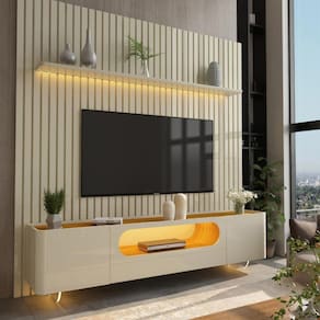Rack com Painel para TV de Até 85 Polegadas 2 Portas 1 Gaveta LED Com Pés de Vidro Nobre Gelius