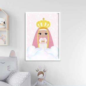 Quadro Nossa Senhora Aparecida Baby Rosa 33X24Cm Branca