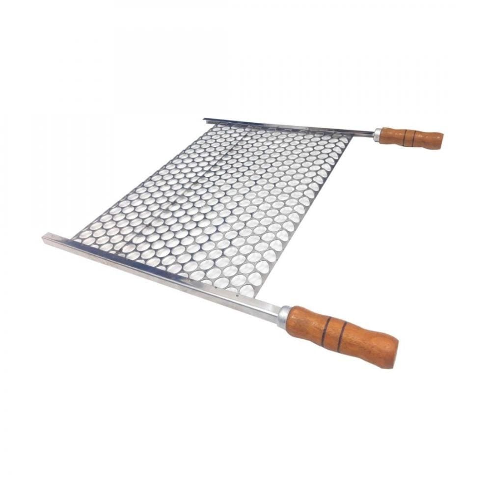 Grelha Moeda Inox 50x48 Para Churrasco Cabo Madeira E Ponteira