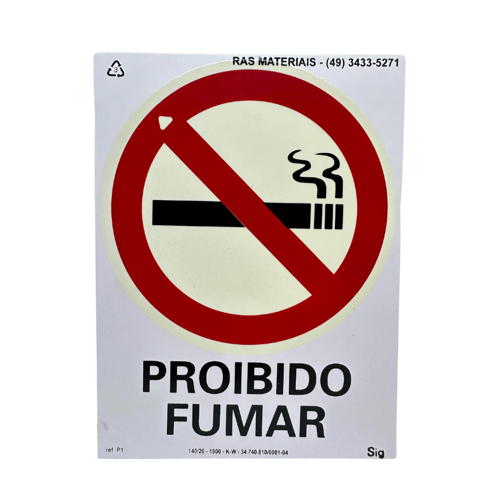 Placa Fotoluminescente de Alerta Proibido Fumar