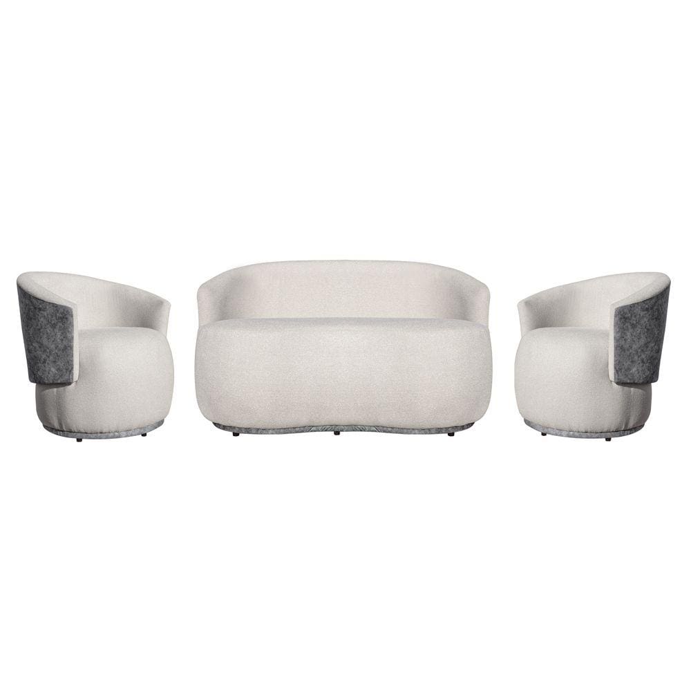 Kit Namoradeira Mais 02 Poltronas Orgânico Beatriz Tecido Bouclé Mesclado Com Tecido Estilo Calacata Cinza - Estopar