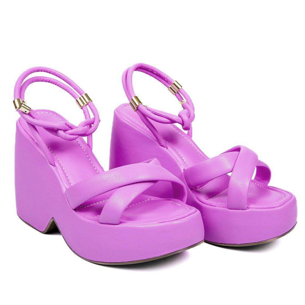Sandália Anabela Krn Shoes Antiderrapante Com Amarração e Tiras