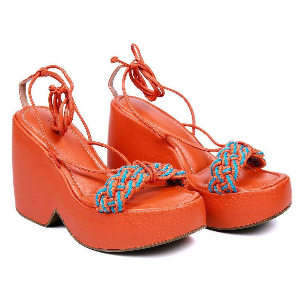 Sandália Amarração Krn Shoes Anabela Antiderrapante