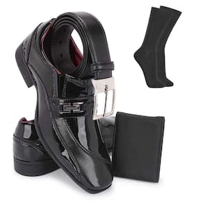 Kit Sapato Social Masculino Formal Sem Cadarço Despojado Moderno Envernizado + Cinto Meia Carteira