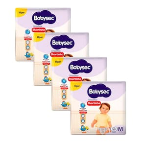 Kit 4 Fralda Shortinho Babysec Premium Tamanho M com 64 Fraldas Descartáveis