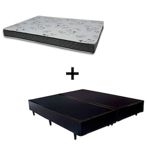 Cama Box Queen 158 Tecido Sintético Preto Com Colchão Miller Bello Box - 100% Espuma - D33 Cinza 54x158x198
