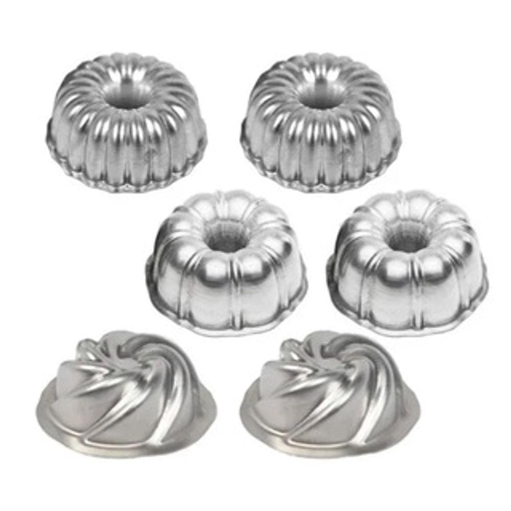 Kit 6 Peças Mini Forma Bolo Vulcão Pudim Torta Suíça Decorada (2 Suíça 1 + 2 Suíça 2 + 2 Espiral)