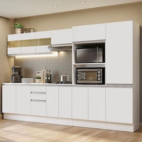 Armário de Cozinha Completa 100% MDF 300cm Frentes Branco Smart Madesa 02