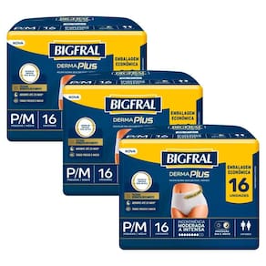 Kit 3 Roupas Íntima Bigfral Pants Derma Plus P/M com 16un cada