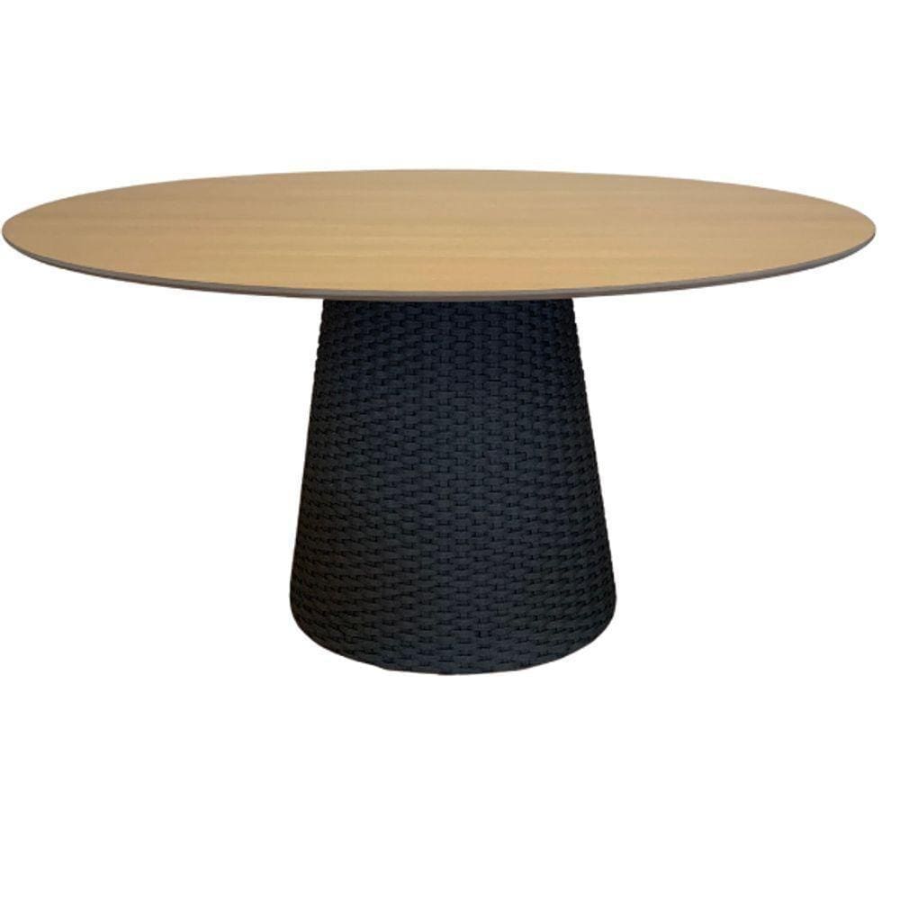 Mesa De Jantar Cone Oval 160x90 Cm Tampo Carvalho Malva Base Corda Náutica Preta Preto