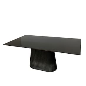 Mesa De Jantar Cone Retângular 235x122 Cm Tampo Laca Preta Base Corda Náutica Preta Preto