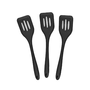 Kit 3 Espátulas De Silicone Vazada Cozinha Grande 28Cm Preta