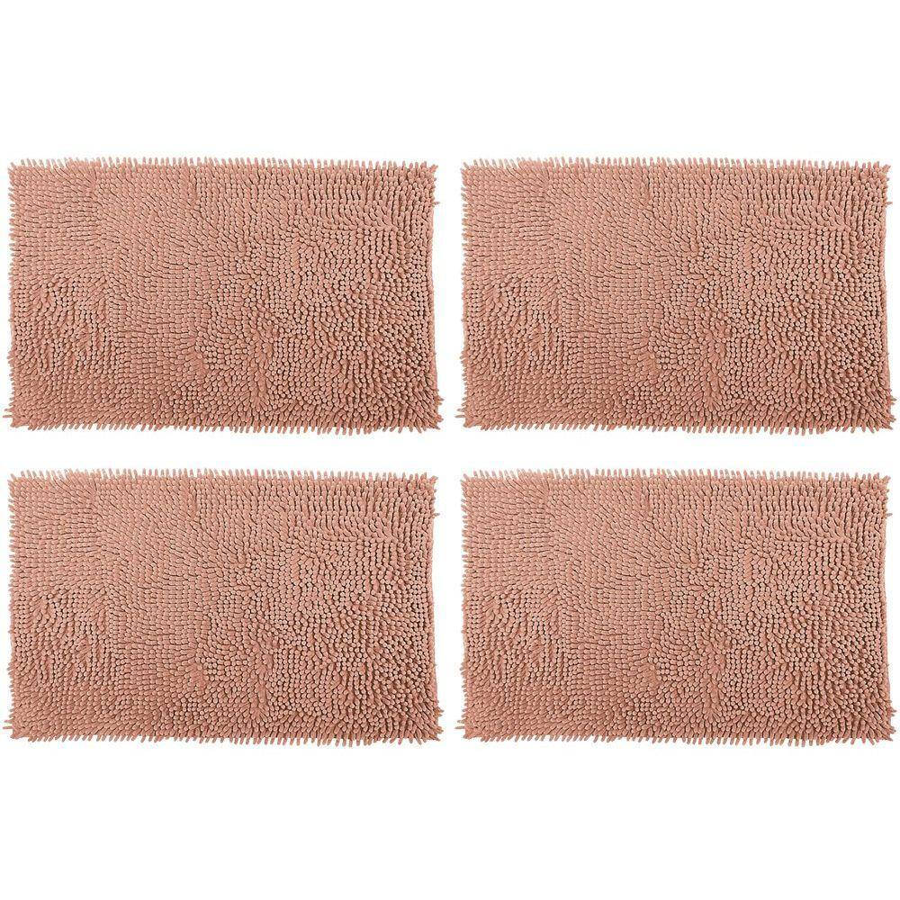 Kit 4 Tapetes Bolinha Antiderrapante Macio Para Banheiro 58x38cm 100% Poliéster Rosê