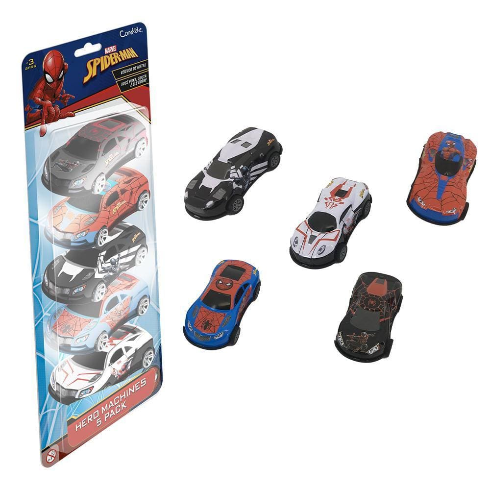 Mini veiculos pull back com 5 - Homem Aranha