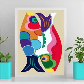 Quadro Decorativo Peixes Abstratos 45x34cm - Vidro Branca
