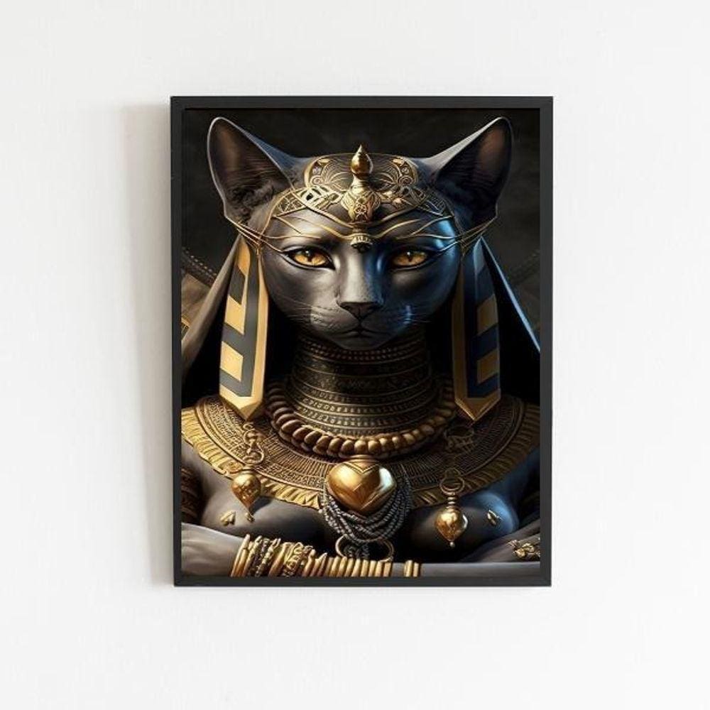 Quadro Egípcio Anubis - 45x34cm - Moldura Preta