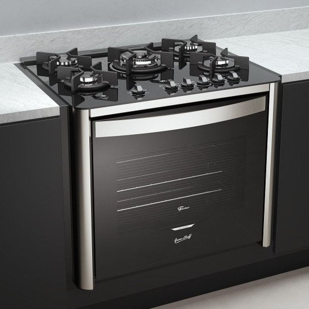 Fogão de Embutir à Gás 5 Bocas Tripla Chama com Dourador Gran Cheff 127v Fischer Preto