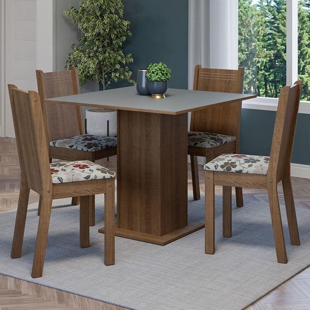 Conjunto Sala De Jantar Mesa Tampo De Madeira 4 Cadeiras