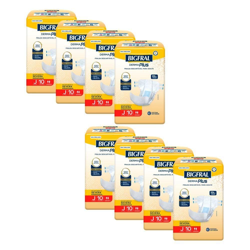 Kit 8 Fraldas Geriátricas Bigfral Derma Plus Juvenil com 10un cada