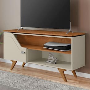 Rack para TV Até 50 Polegadas Valência 1 Porta 1 Prateleira Off White/Naturalle - Móveis Bechara