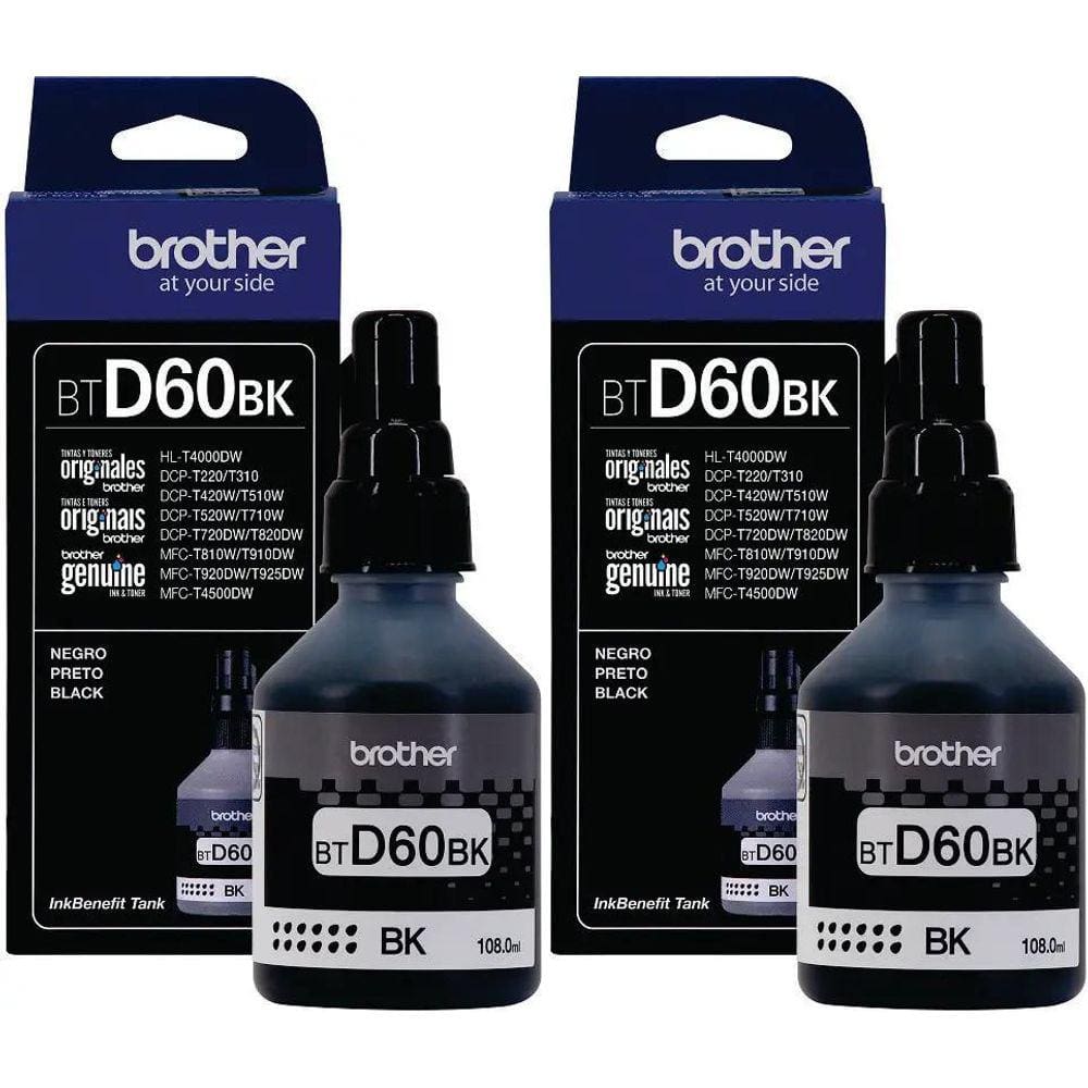 Pack 02 garrafas Refil de tinta Brother BTD60BK Preto
