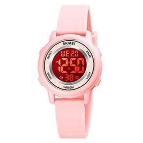 Relógios digitais femininos LED Tela Militar Cronômetro de Alarme Impermeável 7 Relógio de Luz de Fundo LED Cor (B Rosa)