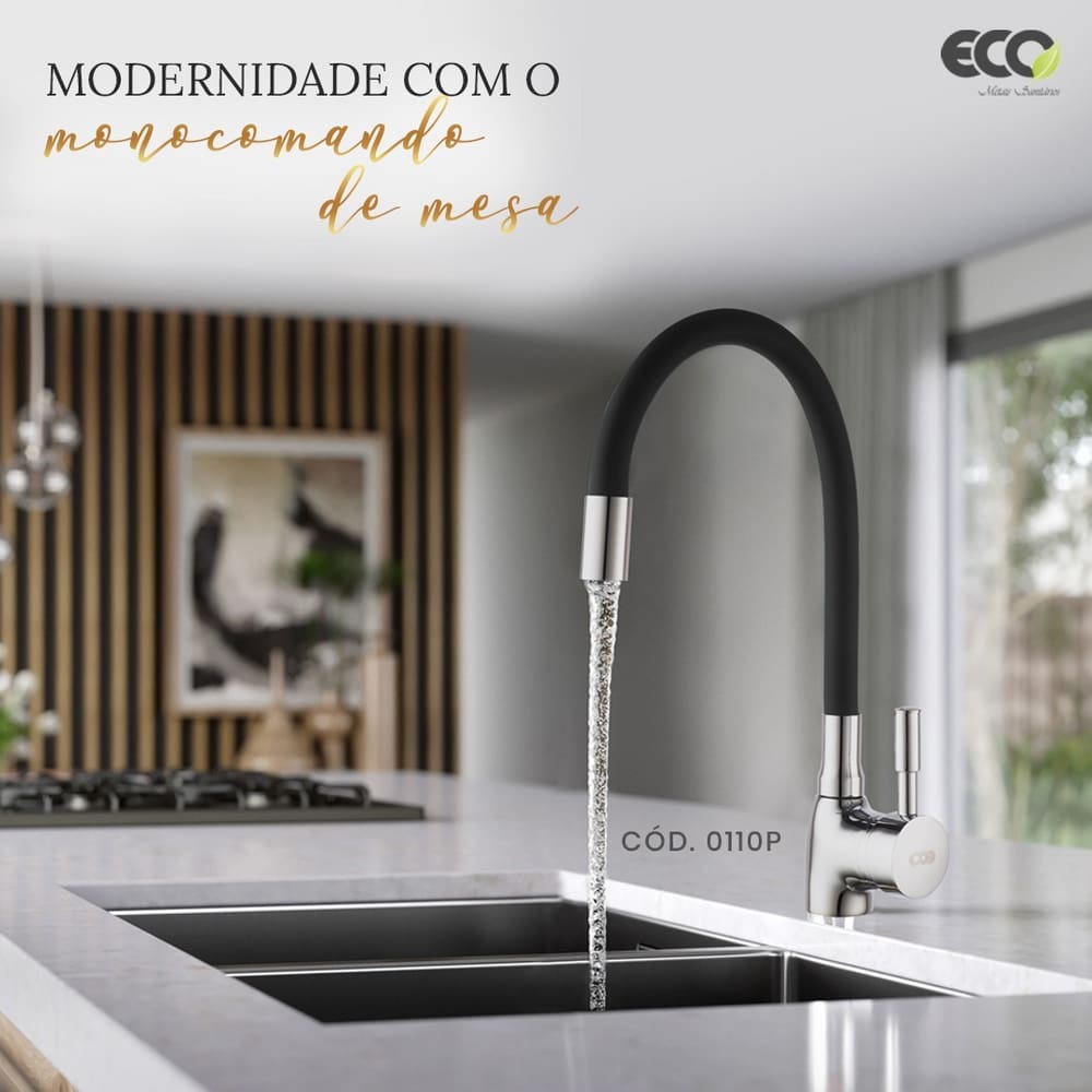 Torneira Monocomando Cozinha Gourmet Bica Preta