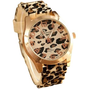 Fanmis Unisex Geneva Leopard Silicone Gel Gel Quartz Analog Relógio de Pulso (Ouro)