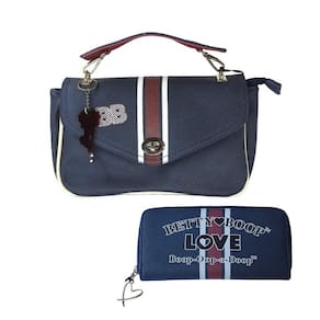 Bolsa Betty Boop Transversal e Carteira Kit Coleção Love Azul