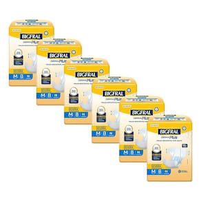 Kit 6 Fraldas Geriátricas Bigfral Derma Plus M com 8un cada