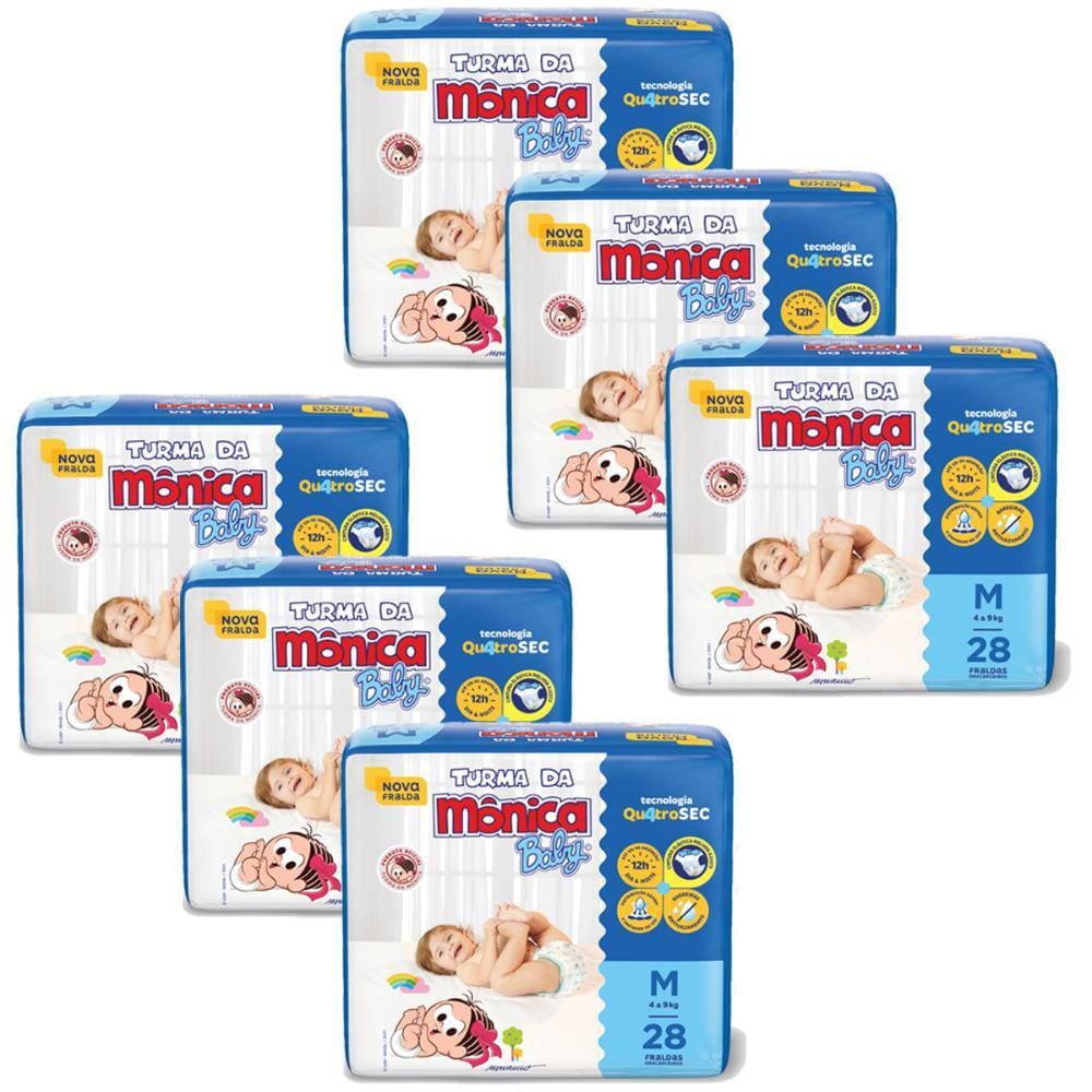 Kit 6 Fraldas Turma da Mônica Baby Jumbo M com 28un cada
