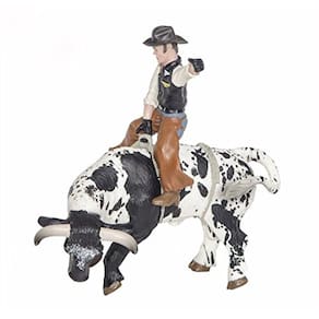 Little Buster Toys Bull Rider - Cowboy em um Touro Bucking Preto e Branco, 1/16ª Escala
