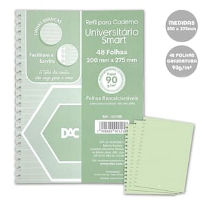 Refil Caderno Smart Verde Pautado Linhas Brancas 48Fls 90G