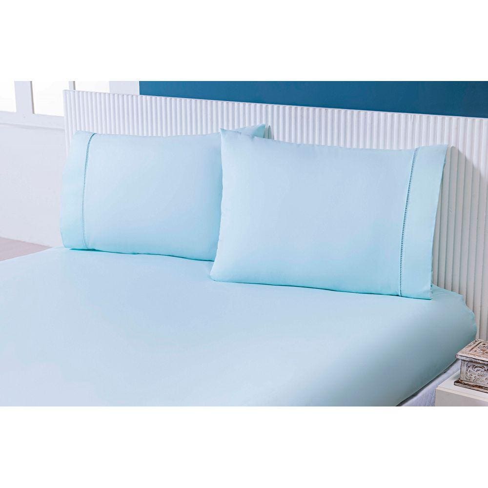 Kit 10 Fronhas 70x50cm Percal 100% Algodão 300 Fios Ponto Palito Verde Água