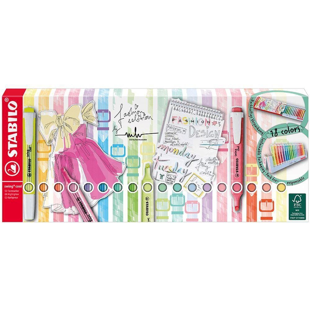 Estojo Marca-Texto Stabilo Swing Cool C/18 Cores (Fashion Edition) 275/18-1