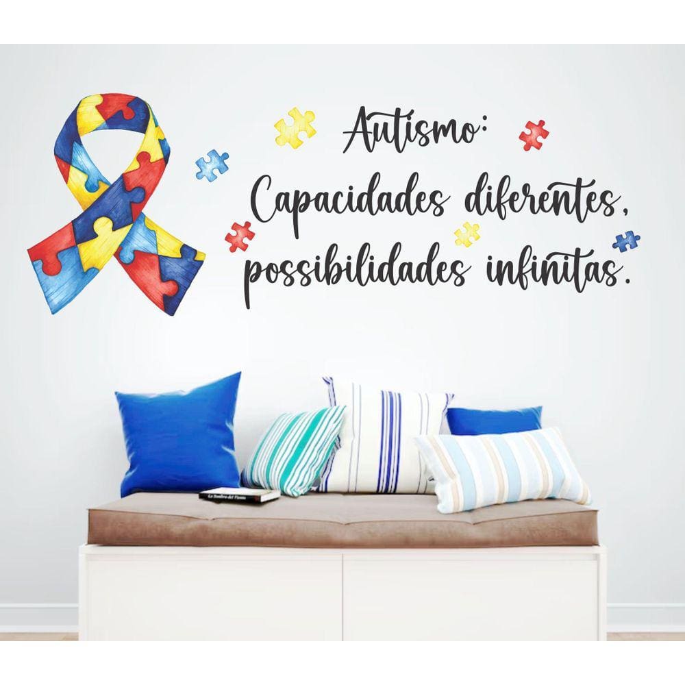 Adesivo De Parede Frase E Laço Do Autismo Quebra Cabeça
