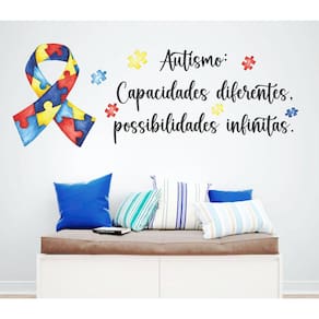 Adesivo De Parede Frase E Laço Do Autismo Quebra Cabeça