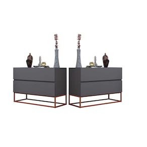 Kit 2 Mesas de Cabeceira Cinza 2 Gavetas e Pés De Ferro Cobre 60cm